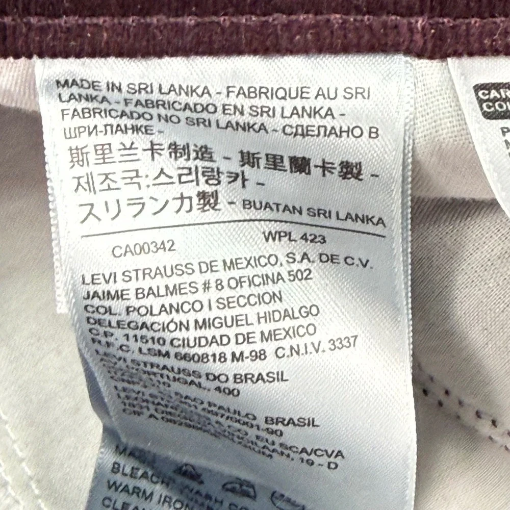 Levi's‎ 505 Straight Corduroy Pants Womens 30 Burgundy Maroon Stretch 15505-0187